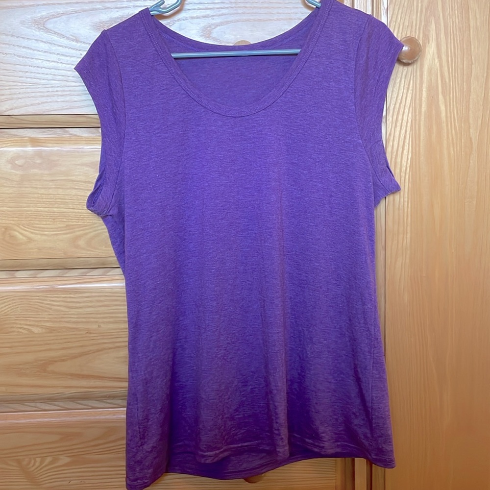NWOT Purple Scoop-Neck Comfortable Athletic Casual Large Heather Tee Shirt